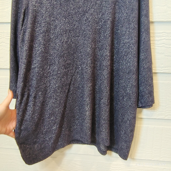 Chico’s Women’s Navy-Blue Marl 3/4 Sleeve Cowl Neck Sweater SZ 3 or XL POCKETS - Picture 6 of 7